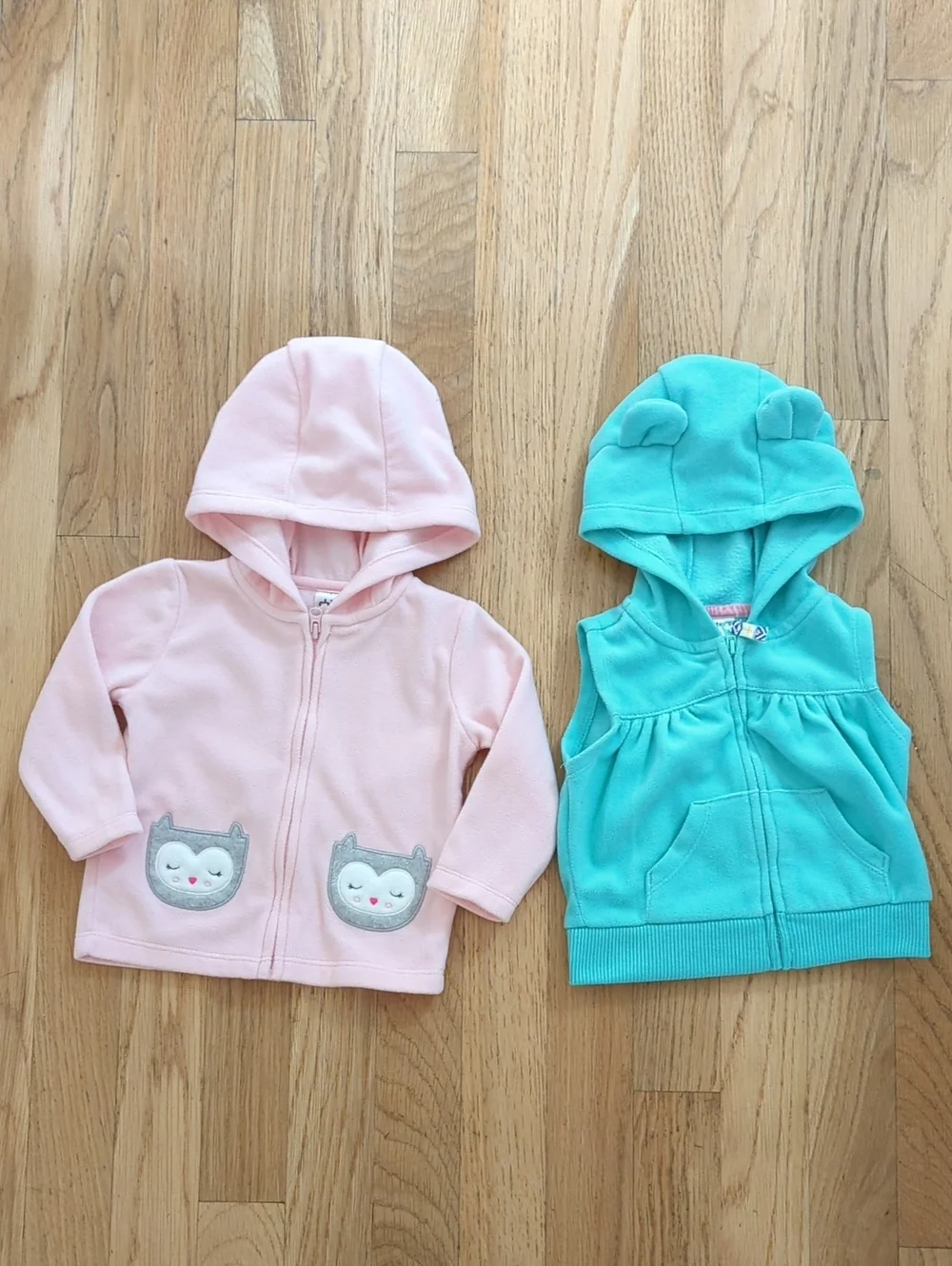 Carter's Girl's Fleece Bundle Pink Hooded Zip Jacket & Teal Hooded Vest 3 Months